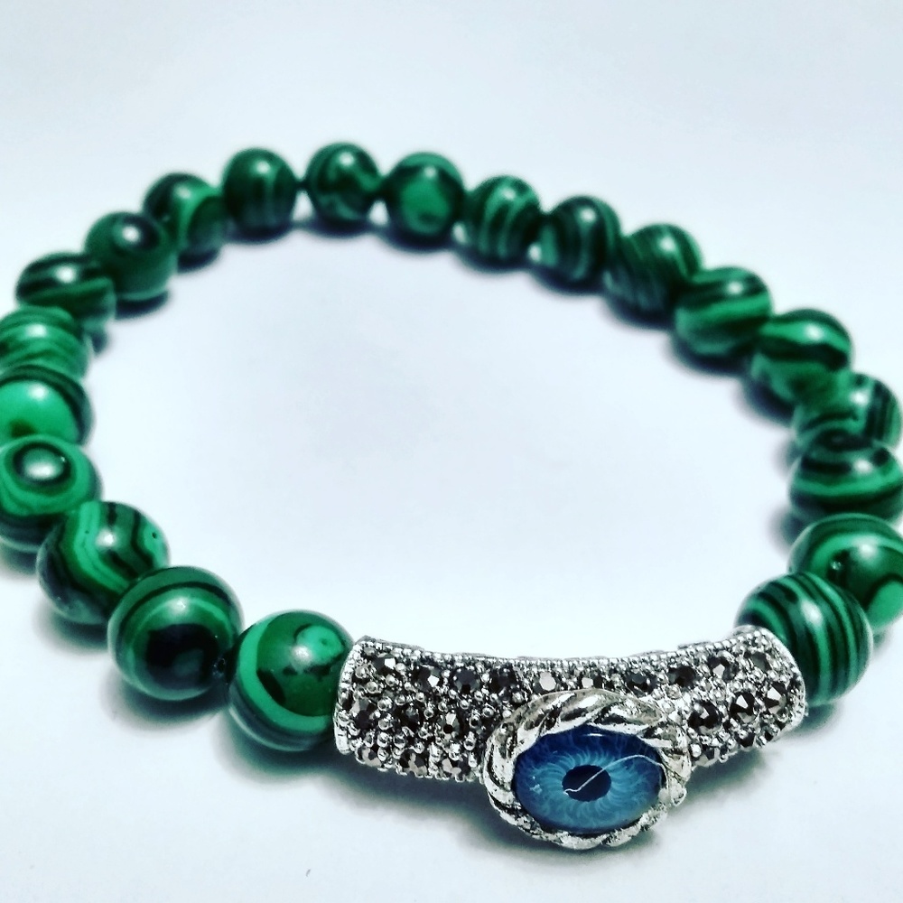 Malachite and silver Evil Eye Bracelet